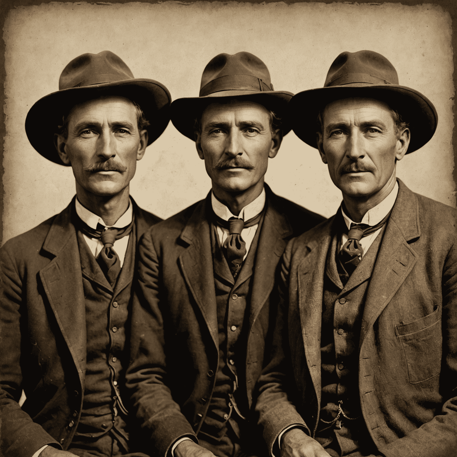 Sepia-toned collage of portraits featuring James Miller Williams, William Merrifield, and John Henry Fairbank, the pioneers of the Canadian oil industry